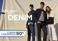 Logo OVS : acquista 2 jeans ( donna, uomo, bambino) e il secondo lo paghi la metà