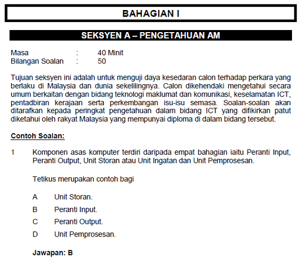 Contoh Soalan Peperiksaan Penolong Pegawai Teknologi 