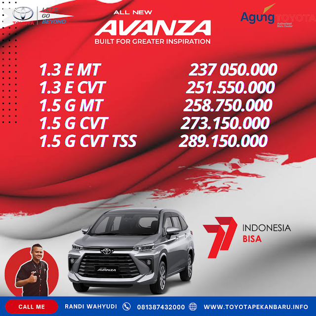 Daftar Harga Toyota Avanza di Pekanbaru Riau