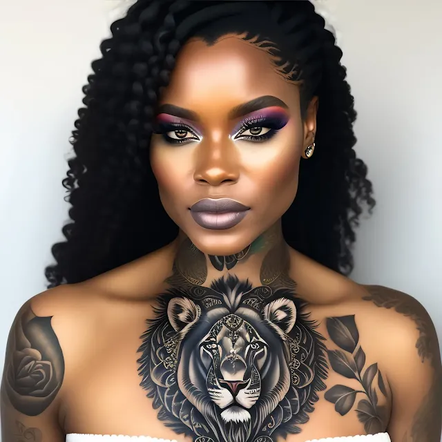Tatuagem feminina floral leão