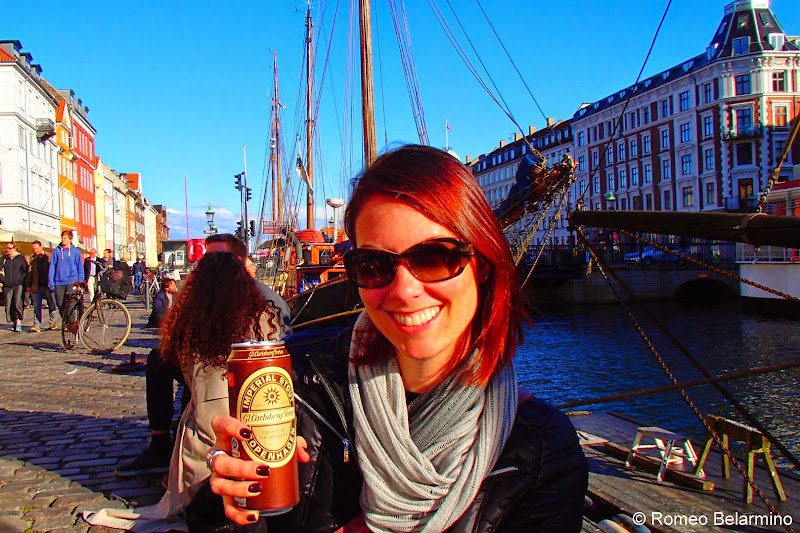 Drinking on Nyhavn Canal Copenhagen Denmark