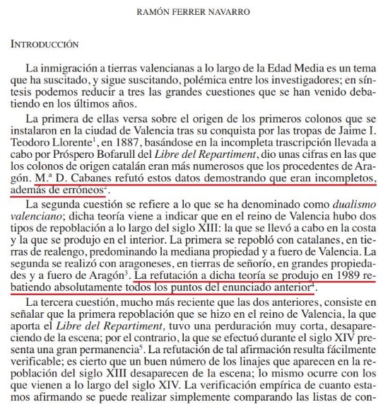 La teoría pancatalanista de la suposada massiva colonissassió catalana del siglo XIII al Reino de Valénsia va sé refutada, se va tombá per terra fa añs. Pero encara ñan uns cuans que se la creuen o en mol mala fe la difundixen per a engañá al ignorán de la História.