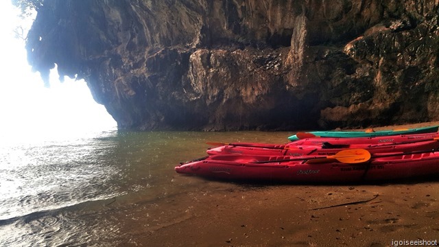 Ao Thalane kayaking - we seek refuge inside a small lagoon with a beach due to rain