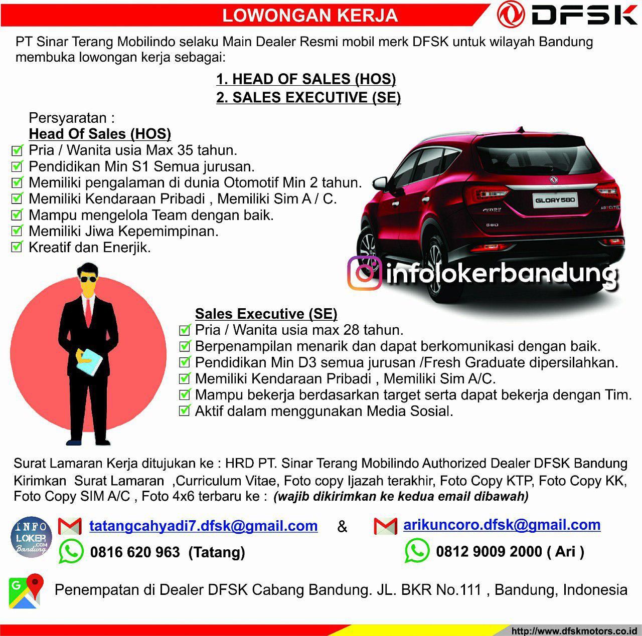 Lowongan Kerja PT. Sinar Terang Mobilindo ( DFSK Mobil ) Bandung Agustus 2018 - infolokerbandung.com