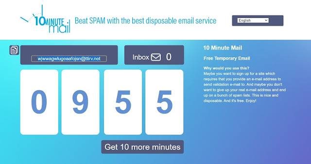 10minutemail: aplikasi penerima email spam
