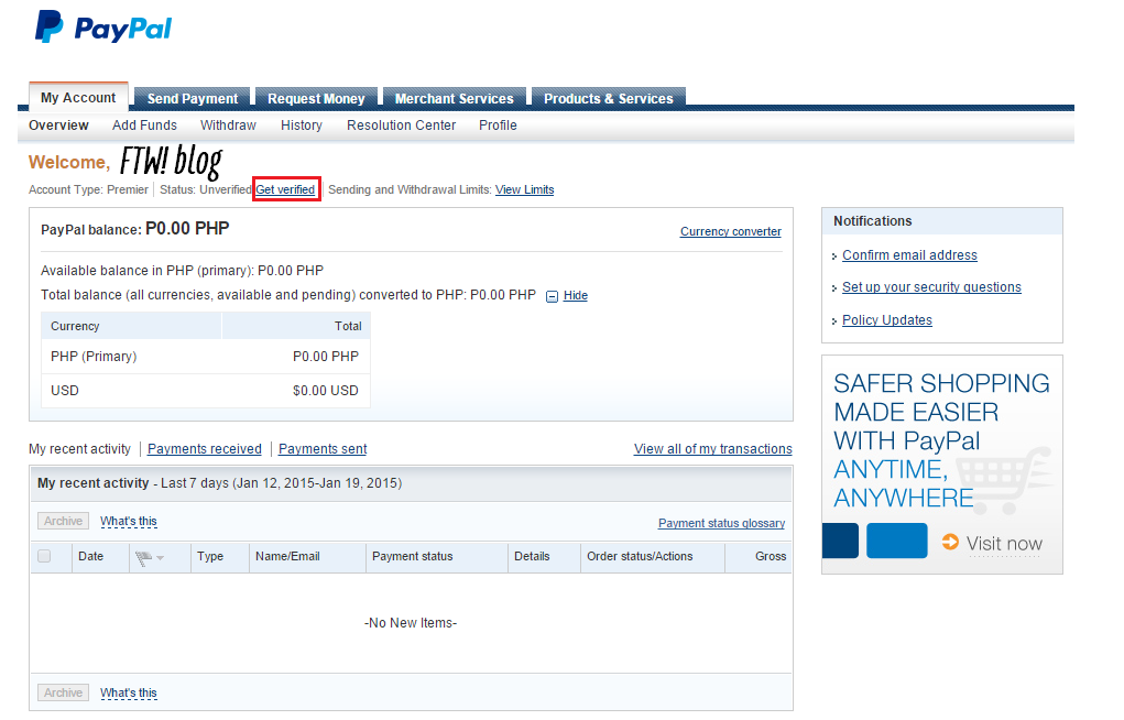 FTW! Blog, PayPal, How to set up paypal account, paypal