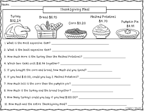 FREE Thanksgiving Meal Worksheet
