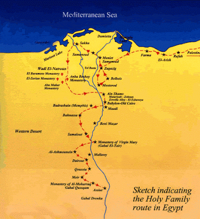 foto de mapa indicando a rota da sagrada família no Egito 