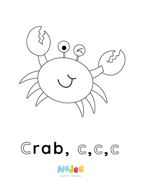 Letter C - crab  -B & W -  Nodee Happy Steps