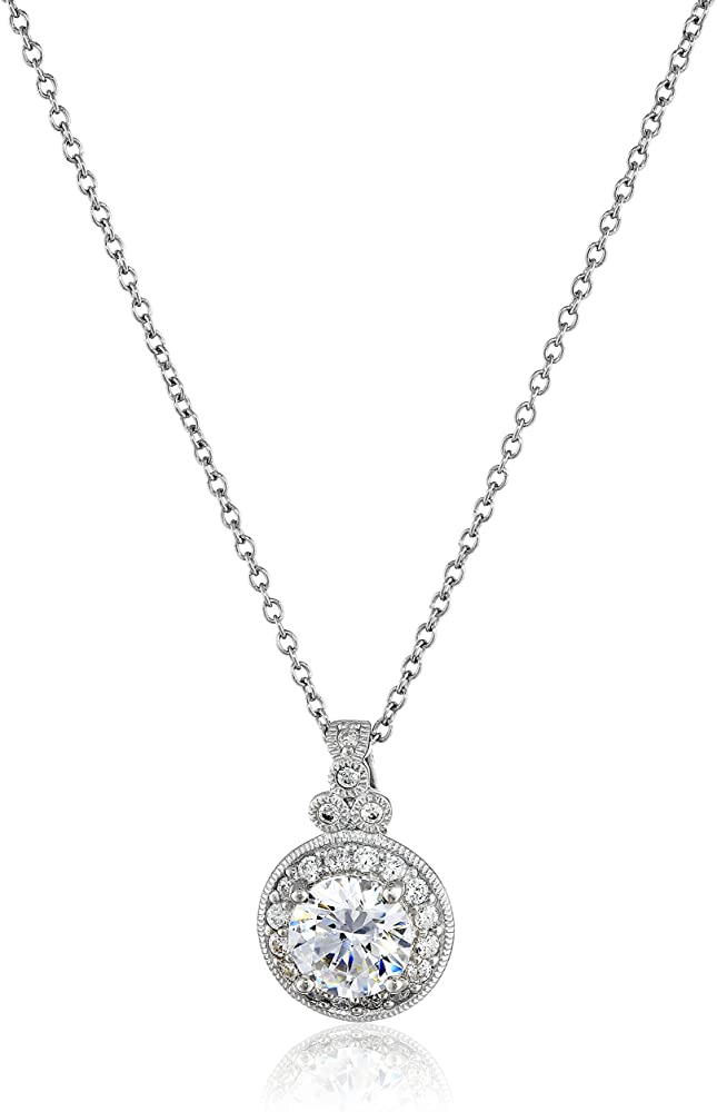 Zirconia round-cut antique pendant necklace