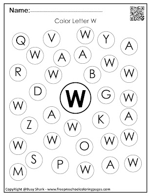 Letter W dot markers free preschool coloring pages ,learn alphabet ABC for toddlers