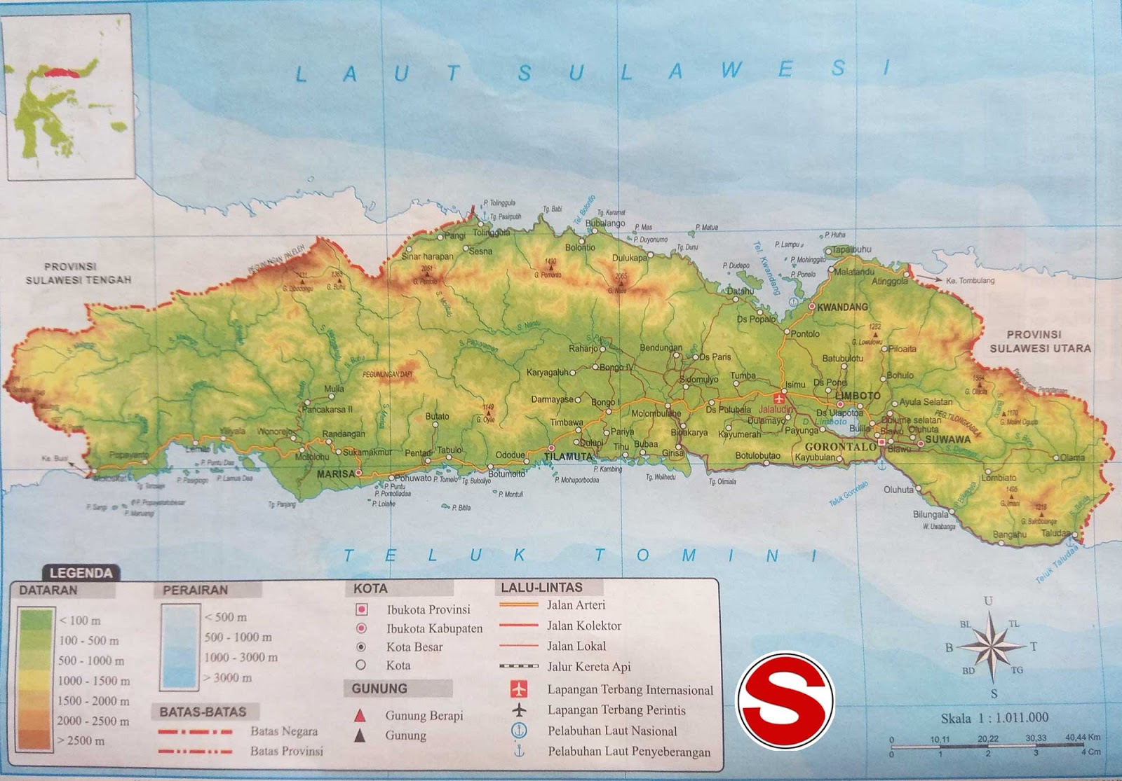 Peta Provinsi Gorontalo lengkap 5 Kabupaten dan 1 Kota 
