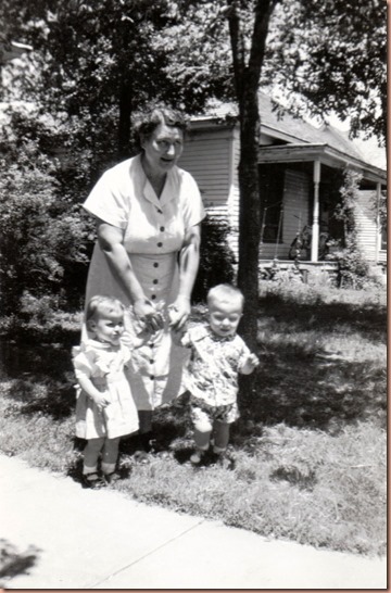 Mollie (Mrs. John) Margheim with grandchildren, twins Mary Rebecca