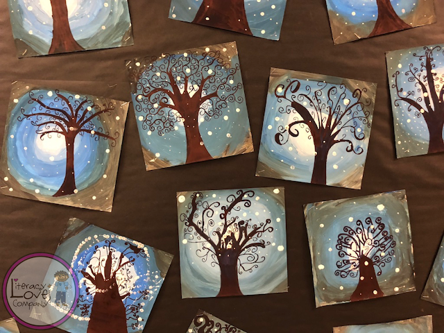 Classroom art for kids. Snowy Trees - Beautiful winter art projects for the elementary classroom brought to you by Literacy Loves Company.