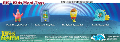 Burger King Spongebob's Legends of Bikini Bottom kids meal toys 2011 - US release - 6 toys -  Pants Changing Patrick, Squidward Ring Toss, Hat Splash SpongeBob, Surfing SpongeBob