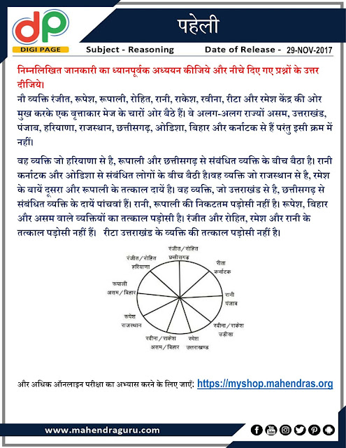 DP | Puzzles For IBPS Clerk | 29 - 11 - 2017