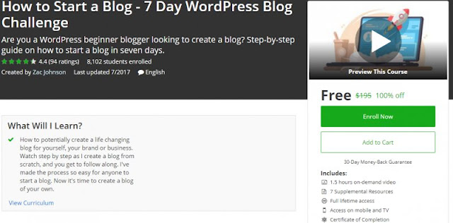 [100% Off] How to Start a Blog - 7 Day WordPress Blog Challenge| Worth 195$