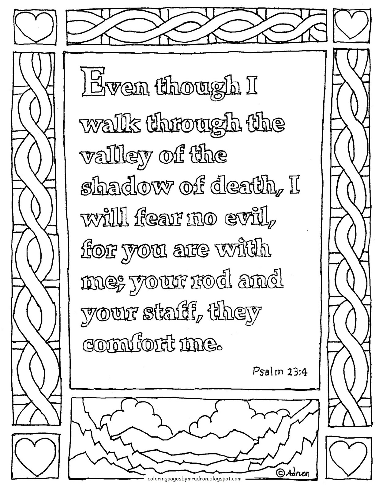 Coloring Pages For Kids By Mr Adron Printable Coloring Page Psalm 23 4 The Valley Of The Shadow Of Death