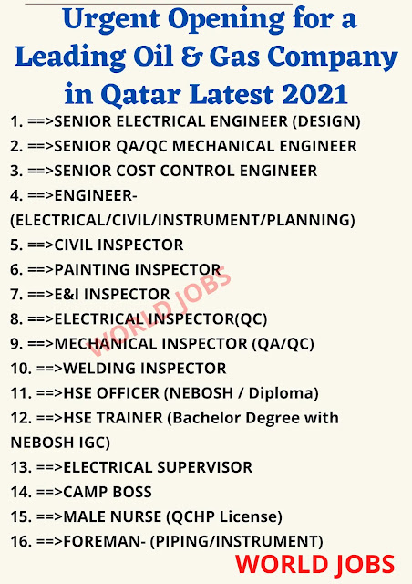 Urgent Opening for a Leading Oil & Gas Company in Qatar Latest 2021
