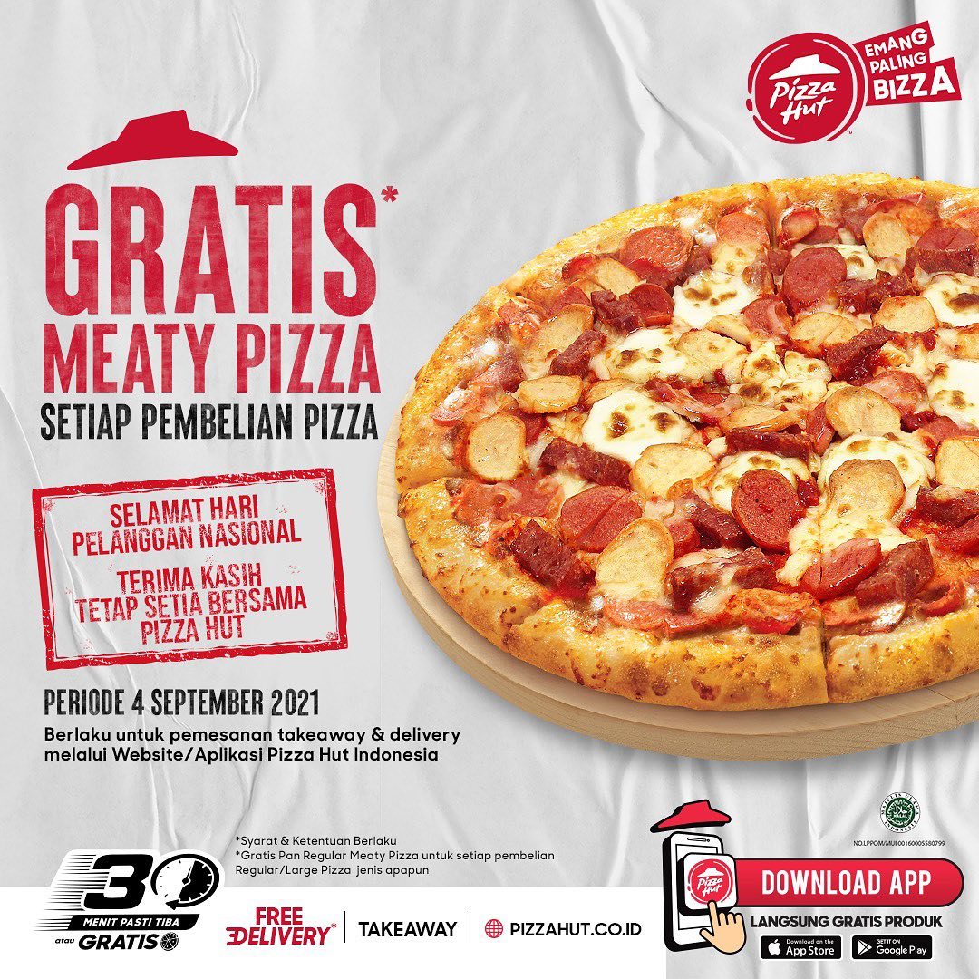 Promo Pizza HUT Gratis Meaty Pizza Periode 4 September 2021