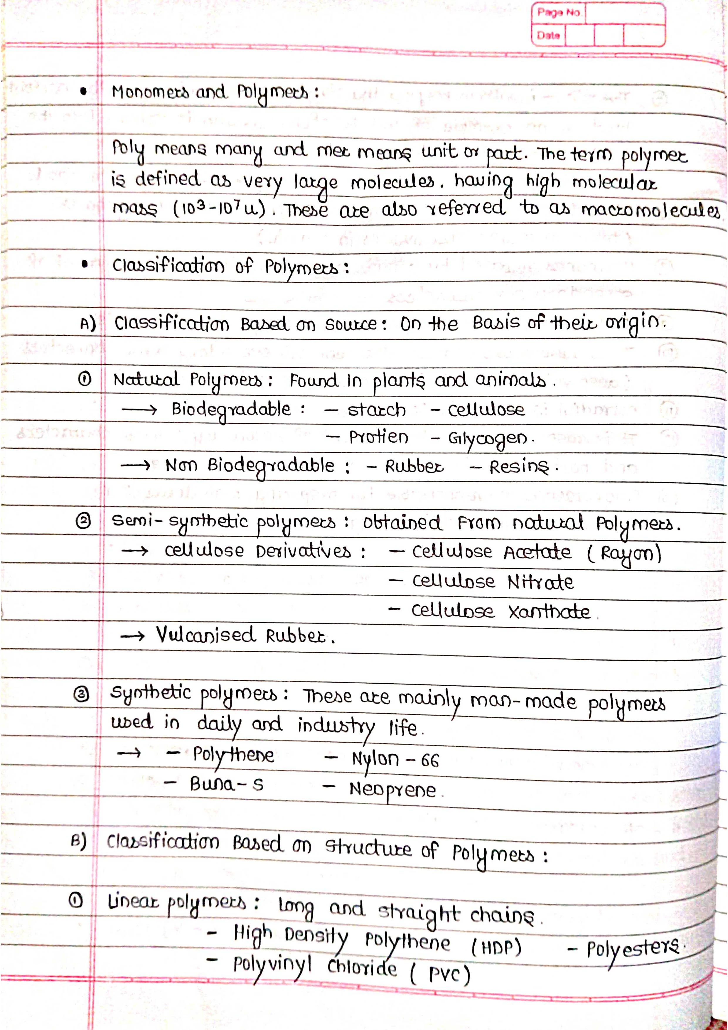 Handwritten Monomer and Polymer - Short Notes 📚