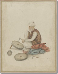 An Old Man is Dressing a Millstone - 19th Century Watercolor on Paper