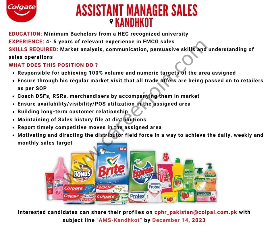 Jobs in Colgate Pamolive Pakistan