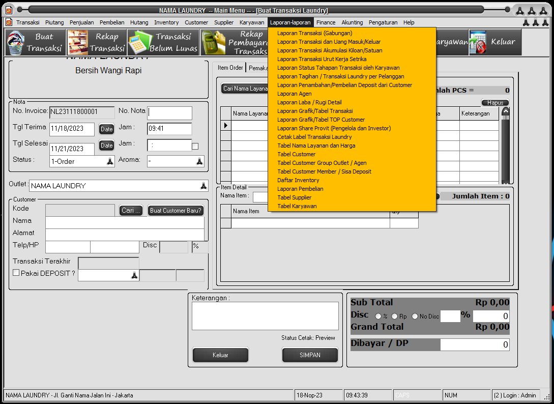 Software Laundry Kiloan dan Satuan Versi 9.1