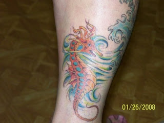 Sea Horse Tattoo Design with water waves