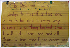 photo of: "The Kindness Pledge" Anchor Chart in Kindergarten via RainbowsWithinReach