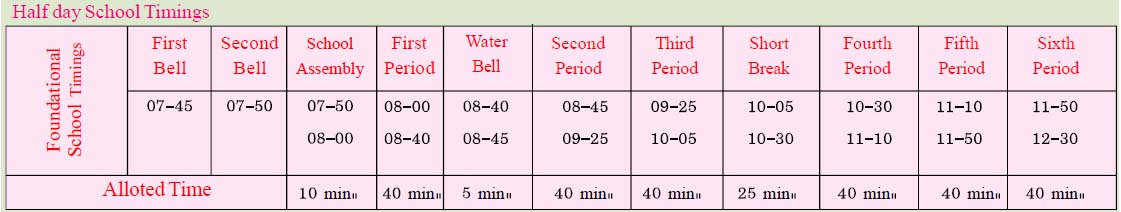 AP Primary Schools Academic Calendar 2022-23 - HALF DAY SCHOOLS TIME TABLE