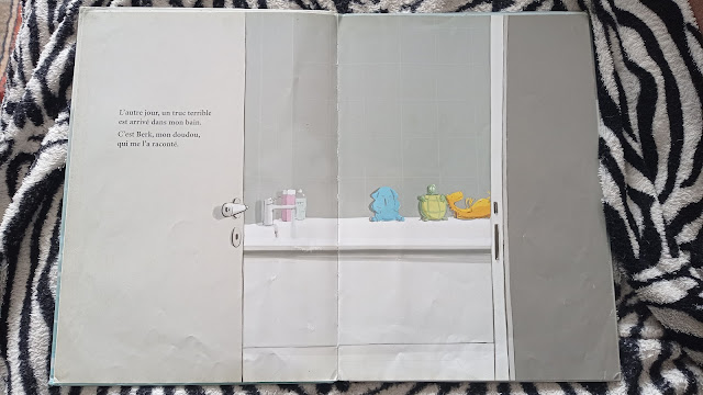 Le bain de Berk, livre pour enfant sur une aventure super drôle où le doudou tombe à l'eau et sera aidé de ses amis, de Julien Beziat, Ed Pastel École des Loisirs