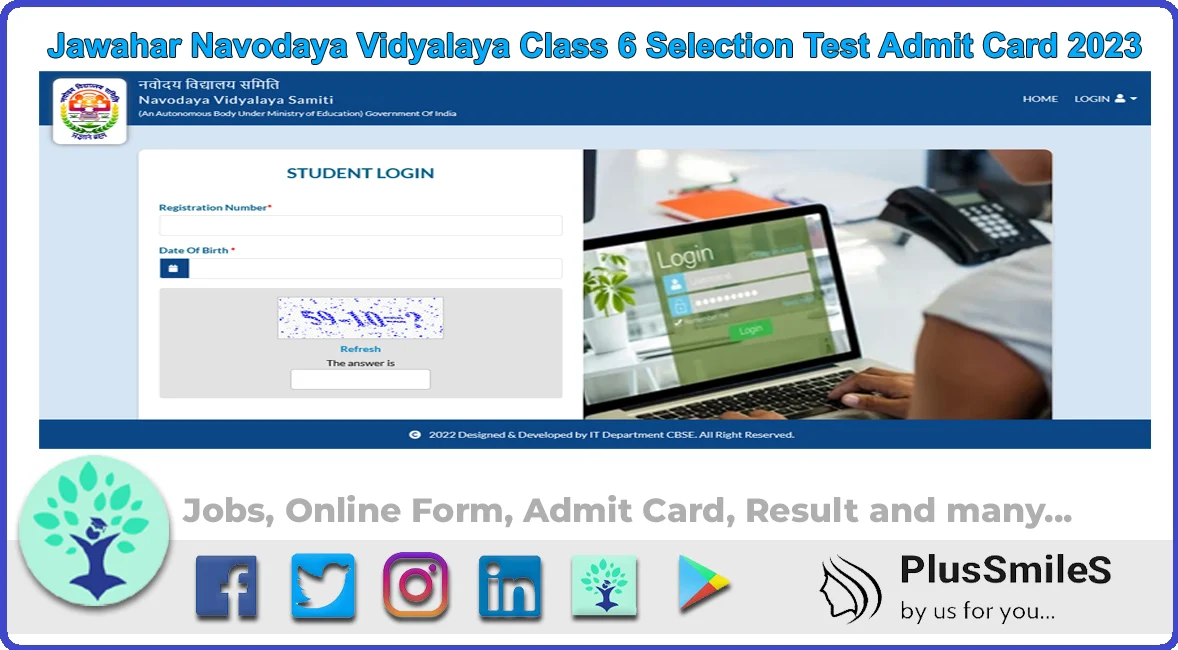 Jawahar Navodaya Vidyalaya Class 6 Selection Test Admit Card 2023