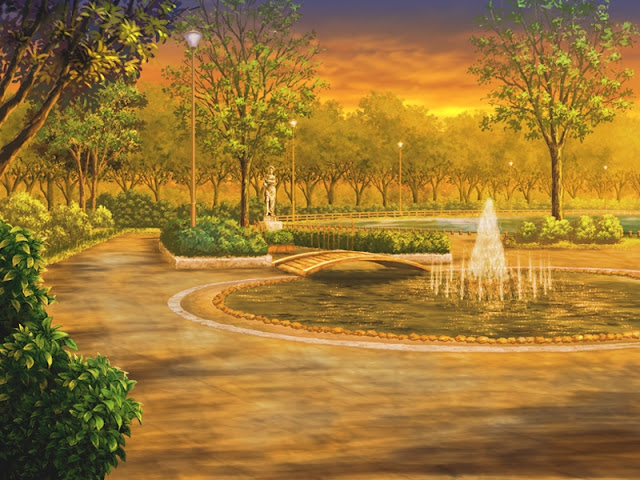 Fountain Park at Sunrise (Anime Background)