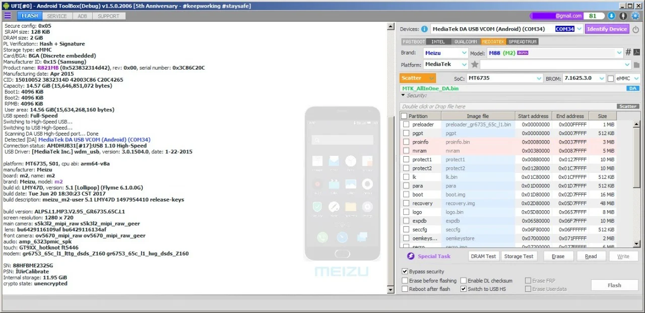 Preview UFI Update Bypass Mediatek Meizu M2 MT6735