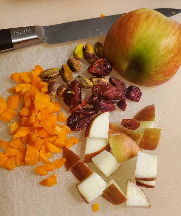 carrots, apples and nuts for a coleslaw salad