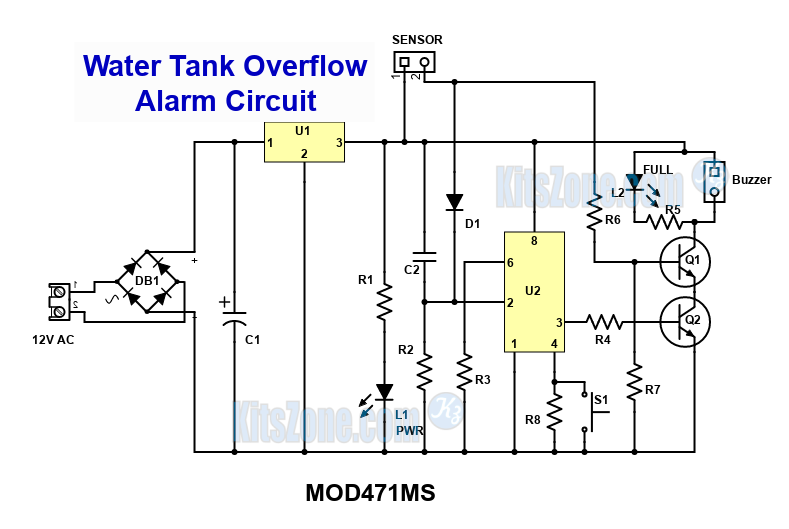 Water Tank Overflow Alarm Circuit | Kitszone.com
