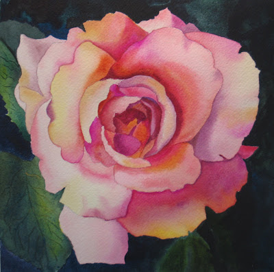 Pink Rose Watercolor Watercolor on Arches CP paper 7 x 7 image area SOLD