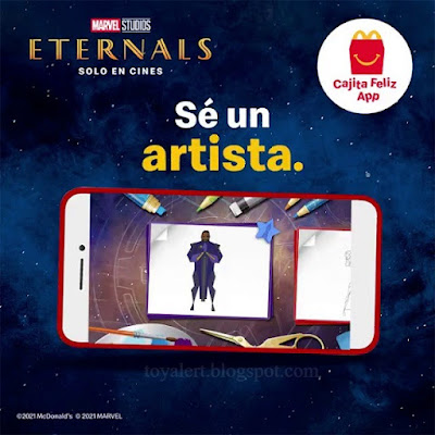 Picture inside McDonalds app unlocking activities and coloring (be an artist/ser un artista) - Eternals McDonalds Toys 2021
