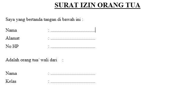 CONTOH SURAT IZIN ORANG TUA  SAIPUL HENDRA