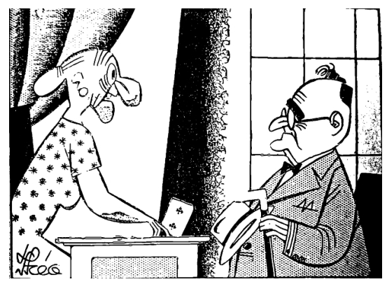 Analise a charge do cartunista Théo, intitulada “A bola do dia”, publicada no jornal O Globo, em 04 de abril de 1945.