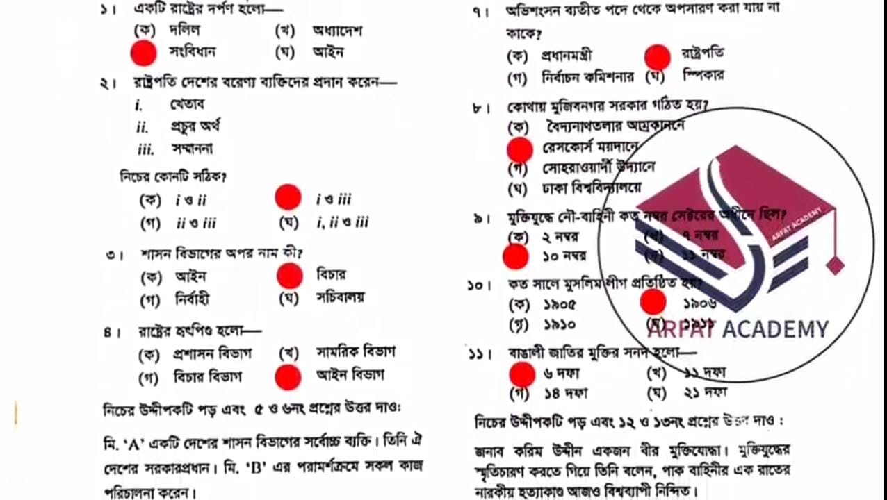 এসএসসি রাজশাহী বোর্ড পৌরনীতি ও নাগরিকতা বহুনির্বাচনি নৈব্যত্তিক MCQ উত্তরমালা সমাধান ২০২২ | SSC Rajshahi Board Politics and Citizenship MCQ Question Answer Solution 2022