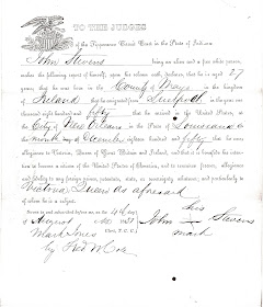 John Stevens 1851 Declaration of Intent to become American citizen in Lafayette Indiana