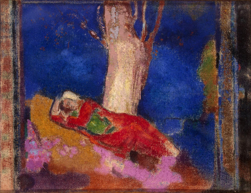 Woman Sleeping under a Tree by Odilon Redon - Genre paintings from Hermitage Museum