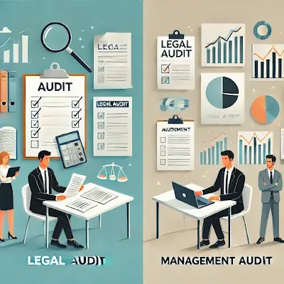 الفرق بين المراجعة القانونية والمراجعة الإدارية: شرح الأدوار المختلفة للتدقيق في المؤسسات.