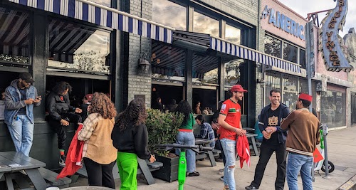 Moroccan fans at halftime outside