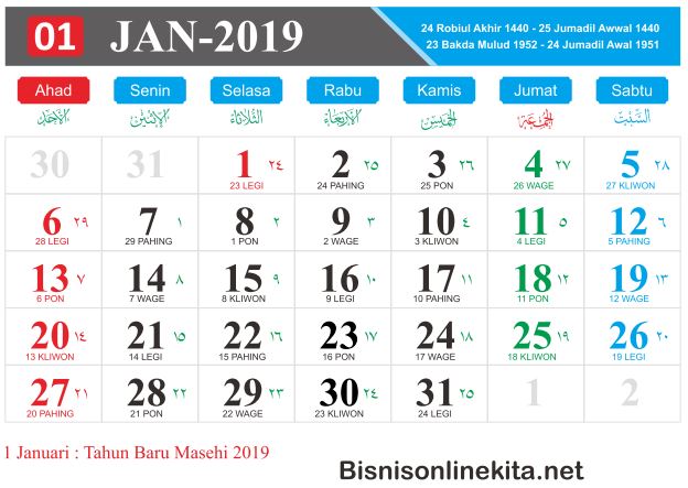 Kalender 2019 dan Hari Libur Nasional