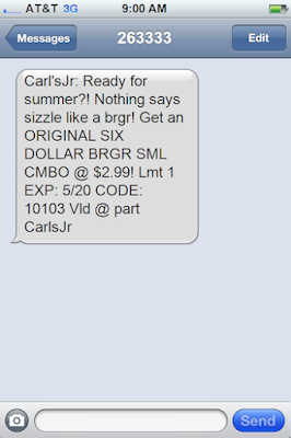 SMS-сообщение от Carl's Jr