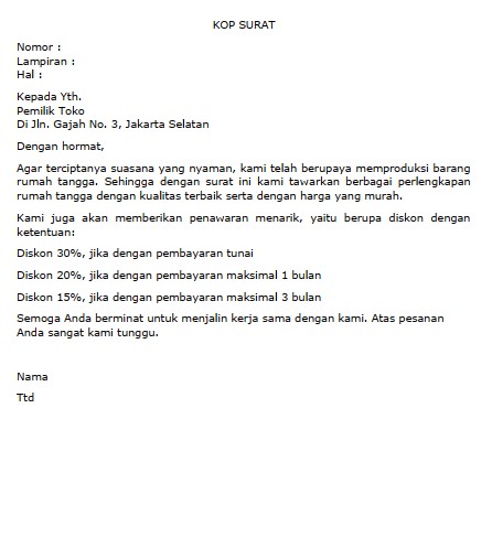 Contoh Surat Penawaran Negosiasi (via: brainly.co.id)