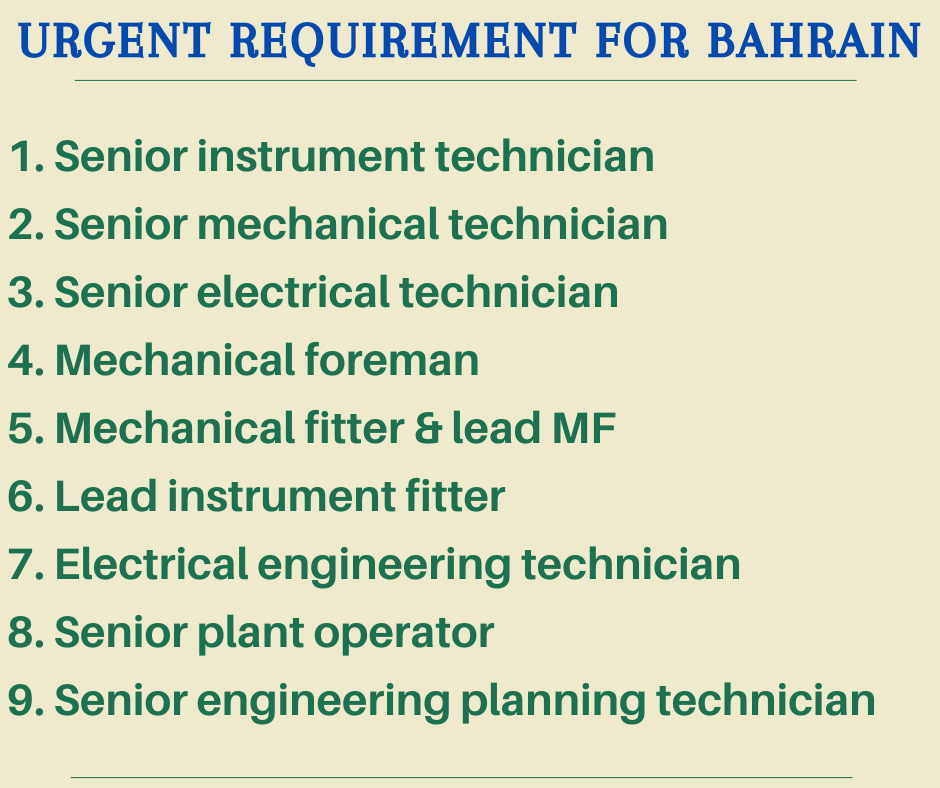 Urgent requirement for Bahrain